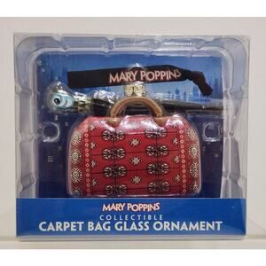Disney Mary Poppins Carpet Bag Parrot Umbrella Glass Christmas Ornament NIB 2015